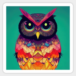 Colorful Owl Portrait Illustration - Bright Vibrant Colors Kawaii Bohemian Style Feathers Psychedelic Bird Animal Rainbow Colored Art Sticker
